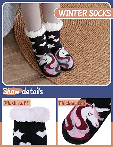 Girls Kids Boys Fuzzy Slipper Socks Fluffy Cozy Cabin Winter Warm Plush Sherpa Comfy Fleece Lined Home Soft Sleep Thick Grips Non Slip Christmas Socks Gift Stocking Stuffers For Child（（Unicorn,M） #TOP2