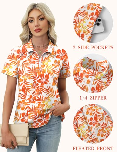 Image of LOMON Womens Golf Polo Shirts Summer Short Sleeve 1 /4 Zip Tops Moisture Wicking Casual Tennis Activewear with Pockets