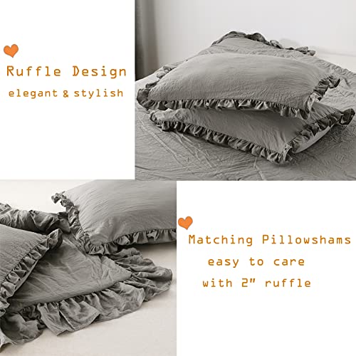 Masaca Grey Shabby Comforter Set Queen,Farmhouse Rustic Microfiber Bedding Ruffled Comforter Set,Vintage Gray Ruffle Comforter For Queen Bed Fluffy Aesthetic Bedding 3 Pieces #TOP3