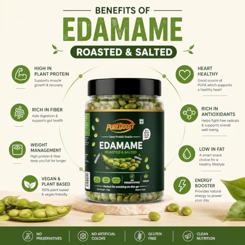 Image of Roasted Salted Edamame, 180g (46% Protein, 14% Fiber, Lightly Salted Young Green Soybeans, Highest Plant Protein Supersnack)