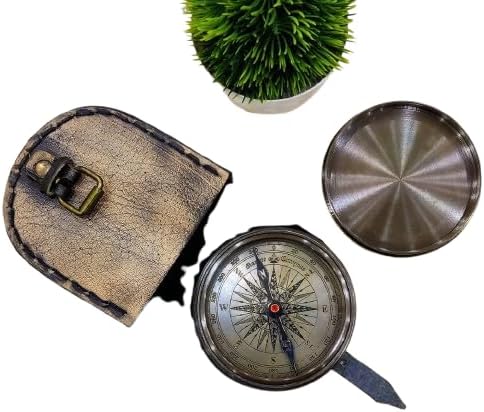 Antiqued Brass Compass with Leather Box, Inspirational Gifts for Woman, Aniversity Gifts for Men,Engraved Compass,Wedding for Boys, Pocket Compass for Hiking Survival