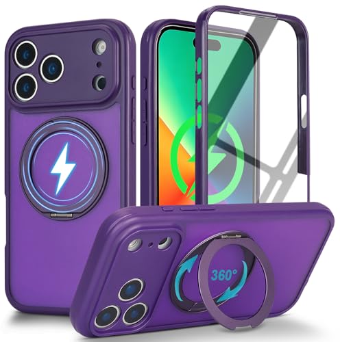 Image of for iPhone 17 Pro Max Case Compatible with MagSafe Full-Body Magnetic Phone Case with Built-in Tempered Glass Screen Protector& Stand for iPhone17 Pro Max Cover, Purple