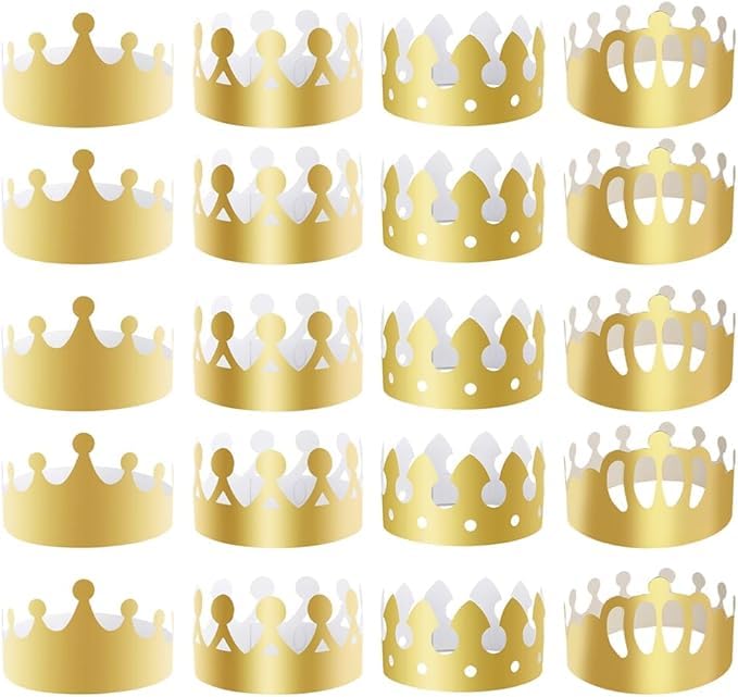 HEXXEE Amzuia 20 Pcs Party Hats, 4 Styles Adjustable Gold Paper Gold Crowns Party Hats Kings Coronation Paper Crowns Birthday Party Decorations For Kids Adults