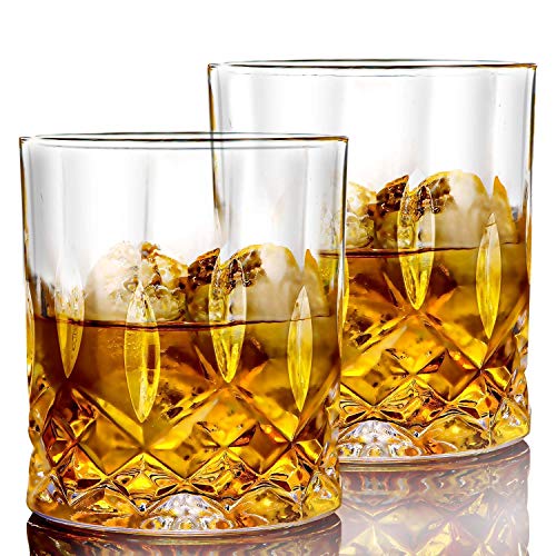 Image of Luxury Crystal Whiskey Glasses Set of 6 - 300ml, Heavy Base Old Fashioned Tumblers for Bourbon, Scotch, Whiskey & Cocktails (6, Dukati)