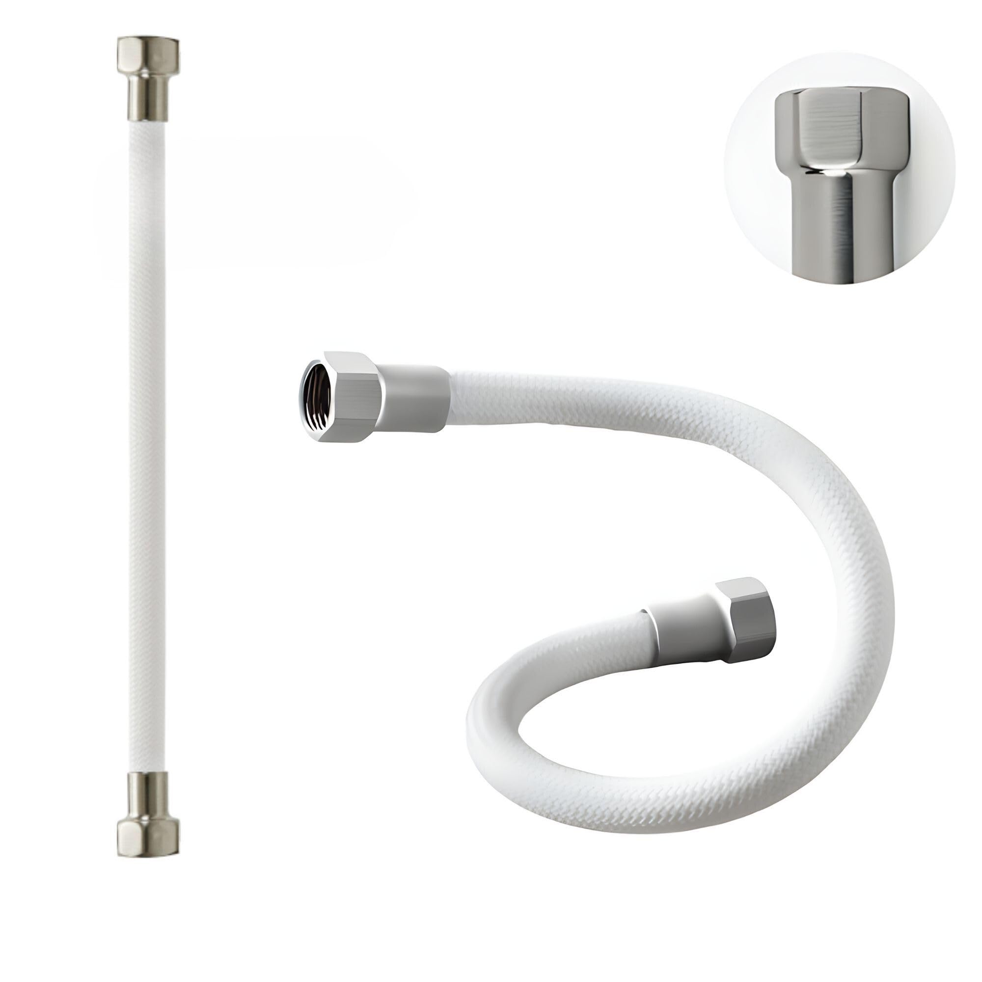 LAXARA DVGW Premium Coloured Flex Hose, Black and White, 3/8 Inch to 1/2 Inch Nut on Both Sides in Selectable Styles (1/2 Inch White, Brushed Steel, 40 cm)