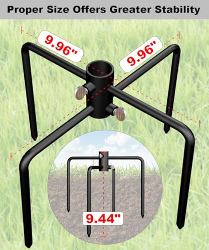 Image of Garbuildman Pole Stabilizer Stand Base with 4 Prongs for Outdoor Bird Feeder Pole, In-Ground Support Applies to 0.74 inch to 1.1 inch Shepherds Hook, Black, 1 Pack, Measure Before Purchase