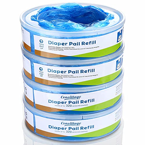CENVILLAGE Diaper Pail Refill Bags Compatible with Diaper Pails, Diaper Refills, 1280 Count, Diaper Trash Bags with Odor Absorber, Pack of 4 (320 Count Per Pack)