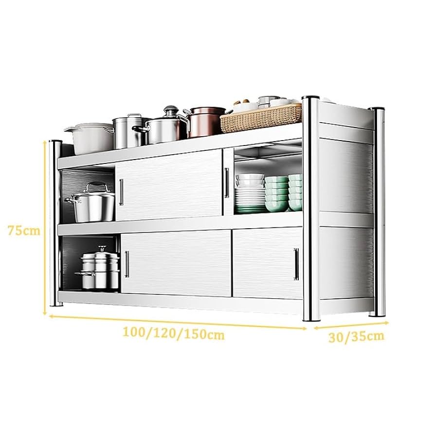 送料込み　ステンレス スライドドア収納キャビネット ステンレススチール製ガレージウォールキャビネット、スライドドア付き