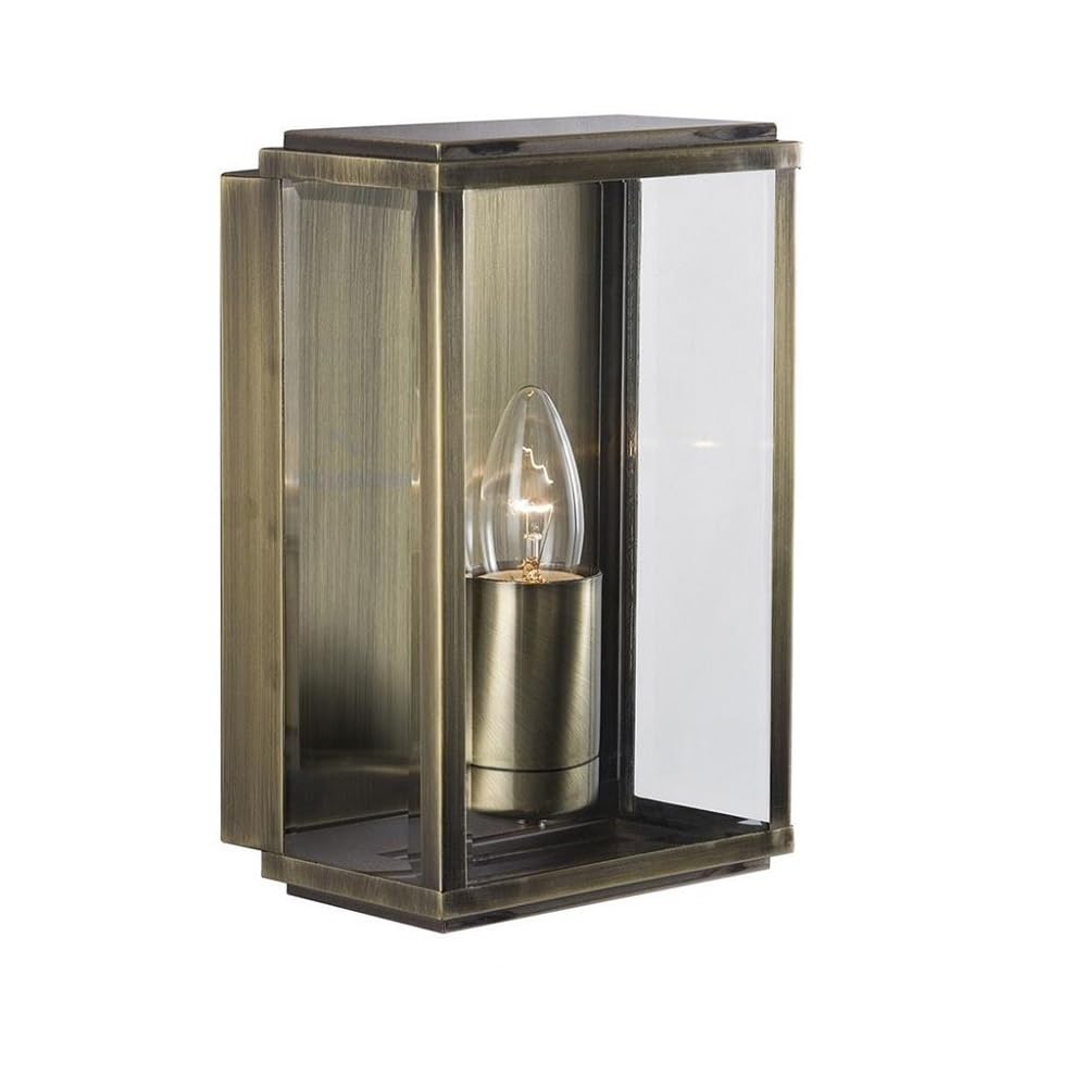 Searchlight Outdoor Antique Brass Searchlight 8204Ab Box Outdoor Modern Rectangular Lantern Flush Wall Light With Bevelled Glass | Ip44 Exterior Rating | Garden Walls - Fencing - Patio Lighting | Free Air Freshener Promo