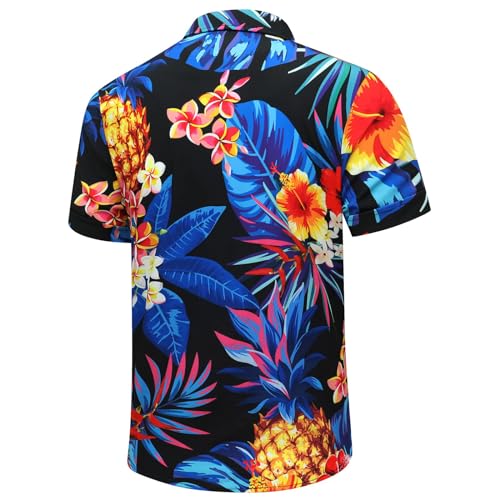 Image of Men's Hawaiian Shirt Tops Vintage Short Sleeve Button Down Beach Shirt Male Tropical Floral Summer Pullover Party Holiday
