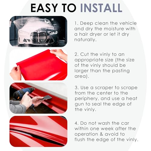 Image of 3ft x 5ft Gloss Red Car Vinyl Wrap, Car Wrap Vinyl Roll for Cars Body Protection, Scratch Resistance with Air Release Technology (Gloss Red)
