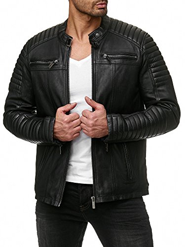 Preisvergleich Produktbild Redbridge Herren Jacke Übergangsjacke Biker Lederjacke Echtleder mit gesteppten Bereichen Schwarz M