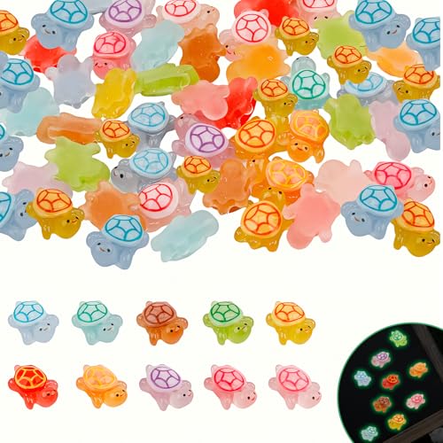 50 mini tortugas luminosas de resina, 10 colores en miniatura, minifiguras de tortuga, mini tortugas, figuras de resina, minifiguras para jardín, decoración de macetas, escenas de micro paisajes DIY
