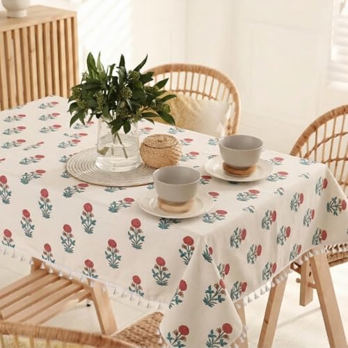 Image of RRC Microfiber Cotton Dining Table Cover 60 x 90 Inch for 6 Seater, Pack of 1 Rectangular Printed Table Cloth with Tassels, Washable Centre Table Cover, Durable & Fade Resistant