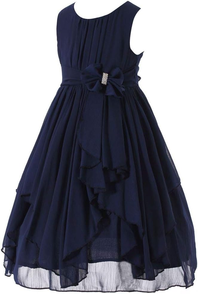 Bow Dream Flower Girl Dress, Junior Bridesmaid Tea Length Chiffon Dress