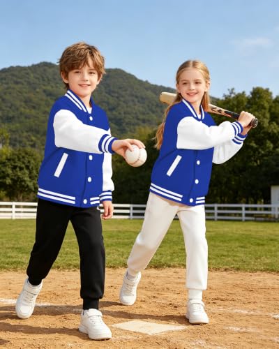 Image of Cromoncent Kids Varsity Baseball Jacket Colorblock Bomber Coat Unisex Boys Girls School Outwear, 18 Months - 14 Years