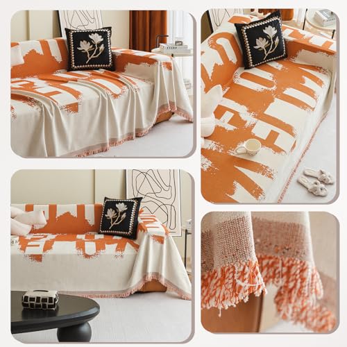Plaid Canape Orange en Chenille : Jeté de canapé Doux pour Soirée Cocooning - 7