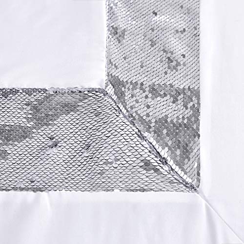 Hig 5 Piece White/Silver Glitter Flip Sequins Comforter Set Queen Size - Light Weight Luxury Bed-In-A-Bag With Ultra Soft Polyfilling Bedding Set - 1 Comforter 2 Shams 2 Decorative Pillow(Bella) #TOP3