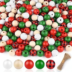 FEPITO 250 Stück Weihnachten Karo Holzperlen Set