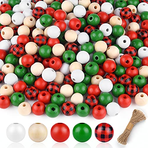 FEPITO 250 Stück Weihnachten Karo Holzperlen Set