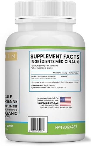 Miniatura 3 de Maximum Slim Suplemento de Garcinia Cambogia 100% puro, extracto de HCA, fórmula de apoyo de peso para hombres y mujeres, sin OMG, sin gluten, 60