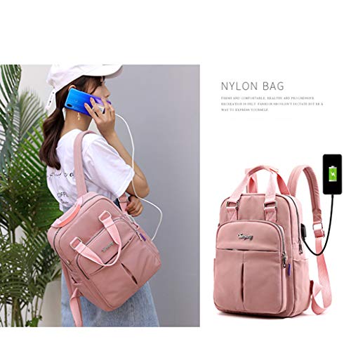 Moda Feminina Lona Mochila Ombro Bolsa Casual Esporte Trabalho Bolsa Sacola - Rosa