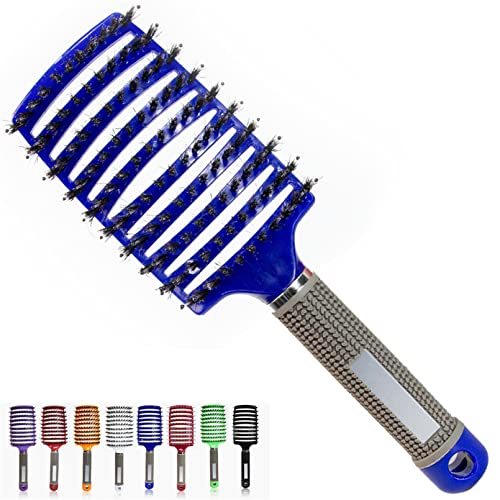 Pop Magic Detangling Hair Brush for Women and Kids Boar Bristle Paddle Brush for Blow Drying Wet Hair, Long, Thick, Curly