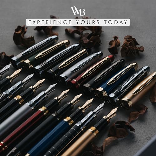Image of Wordsworth & Black Majesti Fountain Pen Set for Writing, Fine Nib | Checked, Gift for Men Women, Chrome Finish, 18K German Iridium, Calligraphy, Converter + 24 Ink Cartridges, Refillable