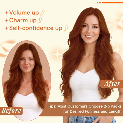 Image of Full Shine Butterfly Weft Hair Extensions Human Hair 20 Inch 50G Copper | Straight Natural Volume, Invisible PU Hole Handtied Weft, Remy Feel, Daily Styling for Women, Natural Blend Solution