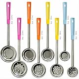 Portion Control Serving Spoons - (8 Piece Set) Restaurant Measuring Serving Ladle Utensils for Weight Loss, Bariatric Gastric Sleeve, Includes 2, 4, 6, 8 oz Solid & Perforated Scoops, 14-1/4' Long