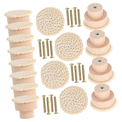 DOITOOL 16pcs Wooden Mushroom Handle Pulls Rattan Dresser Knobs Vintage Style Rustic Furniture Handles