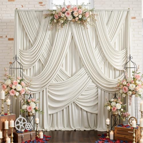 Image of 20ftx15ft Beige Backdrop Curtains for Parties, Wrinkle Free Polyester Beige Photo Backdrop Drapes 4 Panels 15 ft Long Back Drop Cloth for Wedding Birthday Photography Background Party