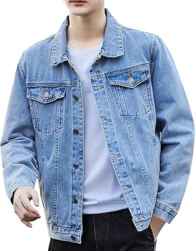 Suncadmious Herren Basic Stretch Jeansjacke Frühling und Herbst Lässige Gutaussehende Workwear Jacke Langarmjacke Leichte Jacke mit Taschen (Hellblau,4XL)