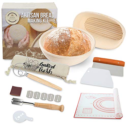 Julkya Artisan Bread Making Kit, 9” And 10” Sourdough Proofing Baskets - Set Of 10 Bread Baking Tools For Professionals And Home Bakers +Bonus (1): 16 Stencils +Bonus (2): Lame Razors #TOP16