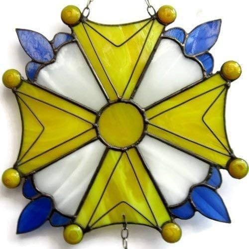 French Protestant Huguenot Cross Panel. Christian Stained Glass Panel for Wall Decor, Window Hanging