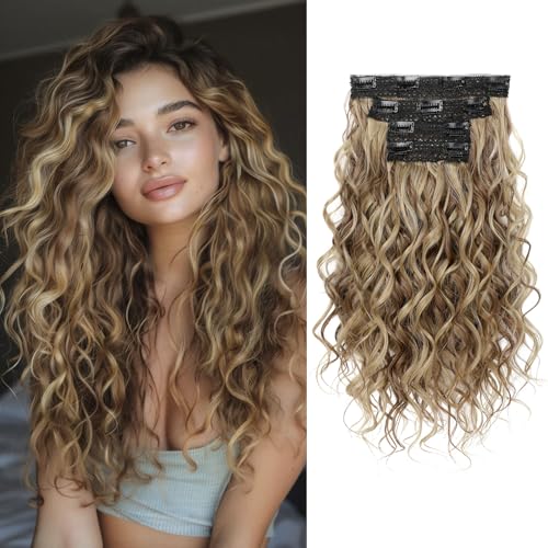 REECHO Curly Hair Extensions, 4PCS 16 inch Clip in...