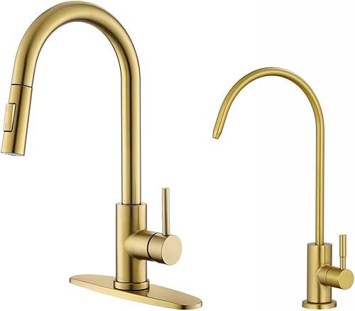 Tohlar Juego de grifo de cocina dorado y grifo de agua con filtro dorado, grifo de cocina moderno y grifo de agua potable sin plomo disponible en Yaxa Colombia