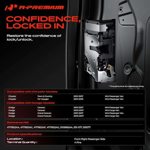 Image of A-Premium Front Right Passenger Side Door Lock Actuator Compatible with Chrysler Voyager 2001-2003, Town & Country 2001-2007 & Dodge Grand Caravan /Caravan 2001-2007