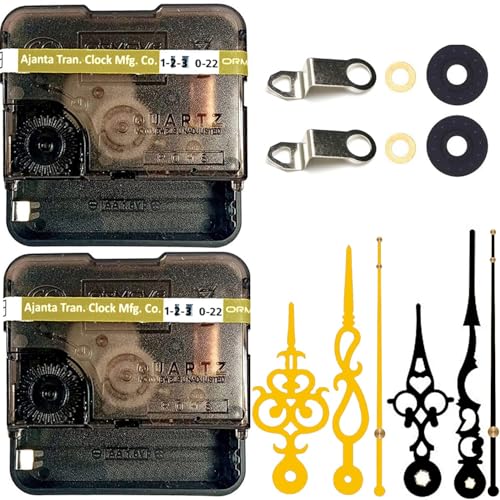 Image of YONOTA Combo of Ajanta Mfg. Battery Operated Plastic Ticking Analog Wall Clock Movement Machine with Hands (Needles : Antique Gold, Black) (Made in India 100%)