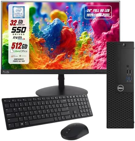 Postazione Completa Pc Desktop Dell Pronto All'Uso Intel i5-7500 4 Core 3.4Ghz, Ram 32Gb, SSD 512 Gb, Monitor 24" FHD, Libre Office, Compreso di Mouse e Tastiera (Ricondizionato)