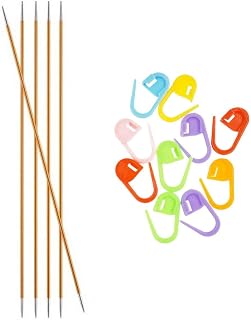 Knitter's Pride Zing Knitting Needles DPN Double Pointed 6 inch Size US 1 (2.25mm) Bundle with 10 Artsiga Crafts Stitch Markers 140002