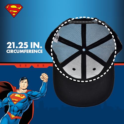 Image of Concept One Unisex Adult DC Comics Superman Logo Trucker Hat, Adult Adjustable Snapback Baseball Cap with Curved Brim for Men and Women
