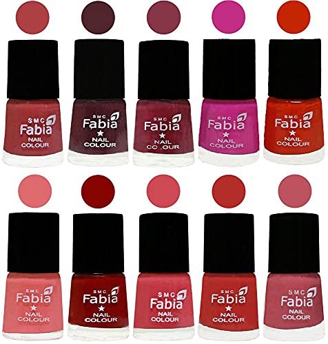 Image of SMC Fabia ALL IN ONE (PACK OF 10), Long Lasting Glossy Nail Polish, 6 ml Each, All Vibrant Colours,02242