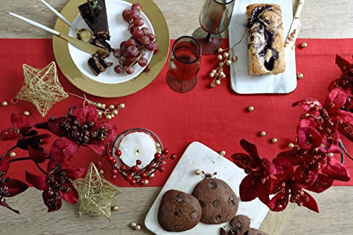 Solino Home Linen Table Runner 14 X 108 Inches – 100% Pure Linen Red Table Runner For Wedding – Machine Washable And Handcrafted From European Flax – Classic Hemstitch #TOP2