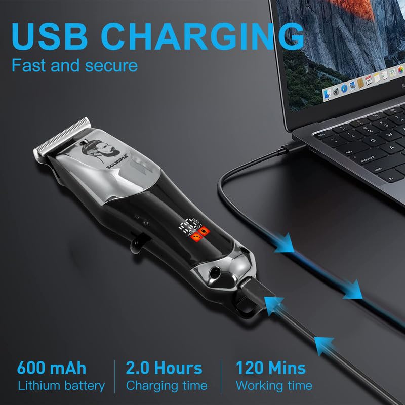 Image of SOLIMPIA HT-679 Digital Display 0mm Professional Cordless Hair Clippers Rechargeable Wireless Hair Grooming Set Beard Trimming Beard Styling Rechargeable Li-ion Battery 600mAh 120 min Runtime, Silver