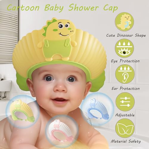 Image of Baby Shower Cap Shield, Shower Cap for Kids, Visor Hat for Eye and Ear Protection for 0-9 Years Old Children, Cute Little Dinosaur Shape Makes The Baby Bath More Fun (Yellow) | Ages 0-9 Years, Kids Visor Hat, Bath Time Fun, Eye & Ear Shield
