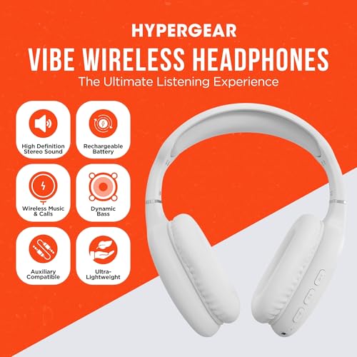 Image of HyperGear Over-Ear Headphones - Wireless Bluetooth Headphones with Noise Isolation, Built-in Mic, Soft Memory Foam Cups for All-Day Comfort, White
