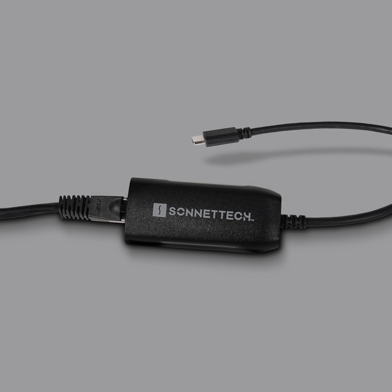 Sonnet Solo2.5 adapter connected to an Ethernet cable