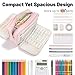 Kcjdd Cute Pencil Case for School, Soft Quilted Pencil Pouch Organizer with 3 Compartments, Large Double Zipper Pencil Bag for Teen Girls, Boys & Women (Beige)