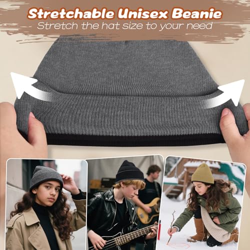 Rosoz Kids Beanie Boys Girls- Reversible Beanie with Double Sides- Big Kids Winter Hat Kids Knit Warm Caps for 7-12 Years3